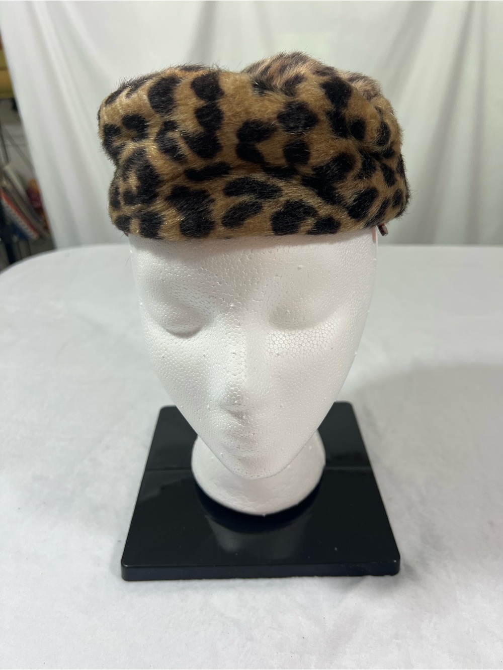 Leopard Print Faux Fur Pillbox Hat